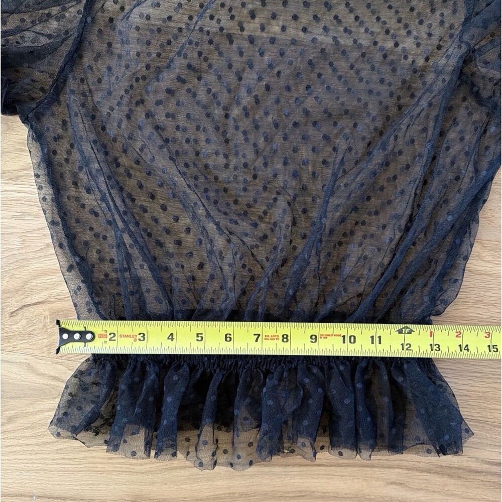 Willow Black Sheer Swiss Dot Top L Mock Neck Ruffle Whimsigoth Goth Dark Emu - Picture 12 of 14